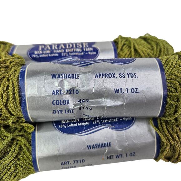 Bucilla Paradise Knitting Yarn Lot of 5 Skeins Olive Green 449 Acetate Nylon Vtg - Picture 6 of 6